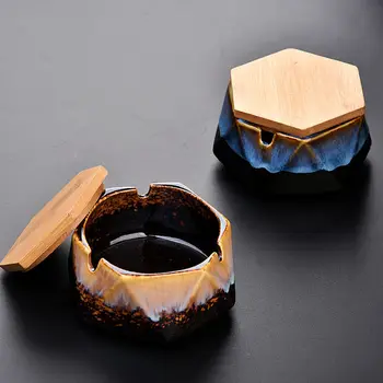 

European-Style Ceramic Ashtray Creative Home Living Room INS Cool Trend Office with Lid with Cap Ashtray Windproof