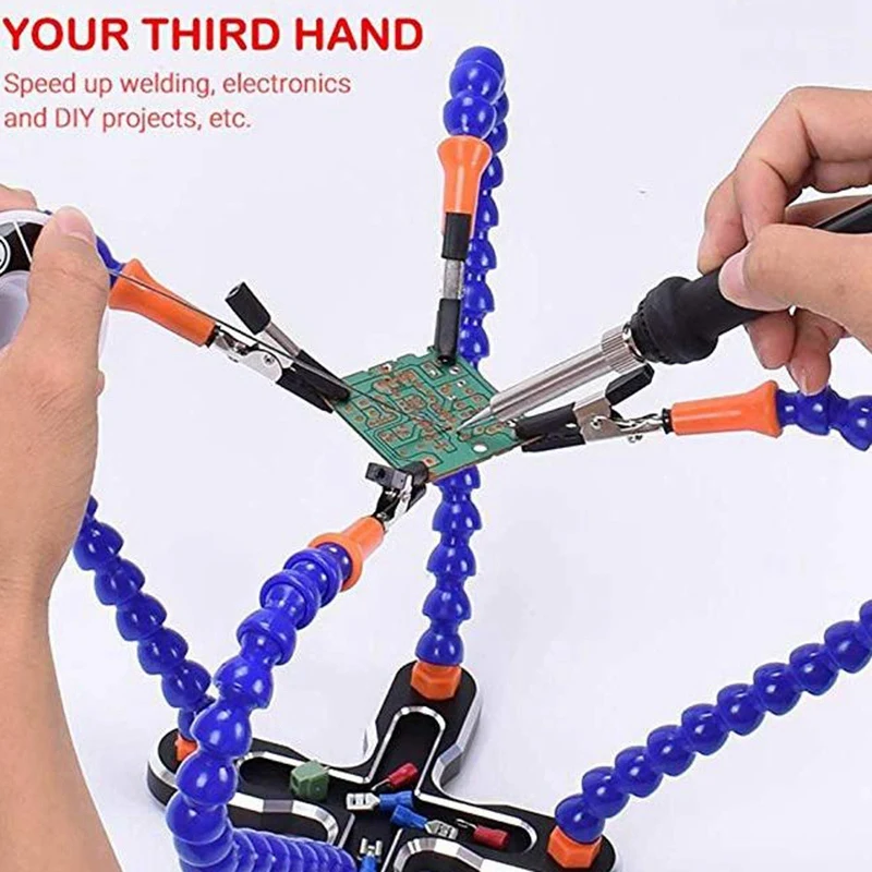 Diy Soldering Third Hand 4Pc Flexible Arms Welding Helping Stand Repair Holder Tool Multifunctional Metal Base Welding Soldering