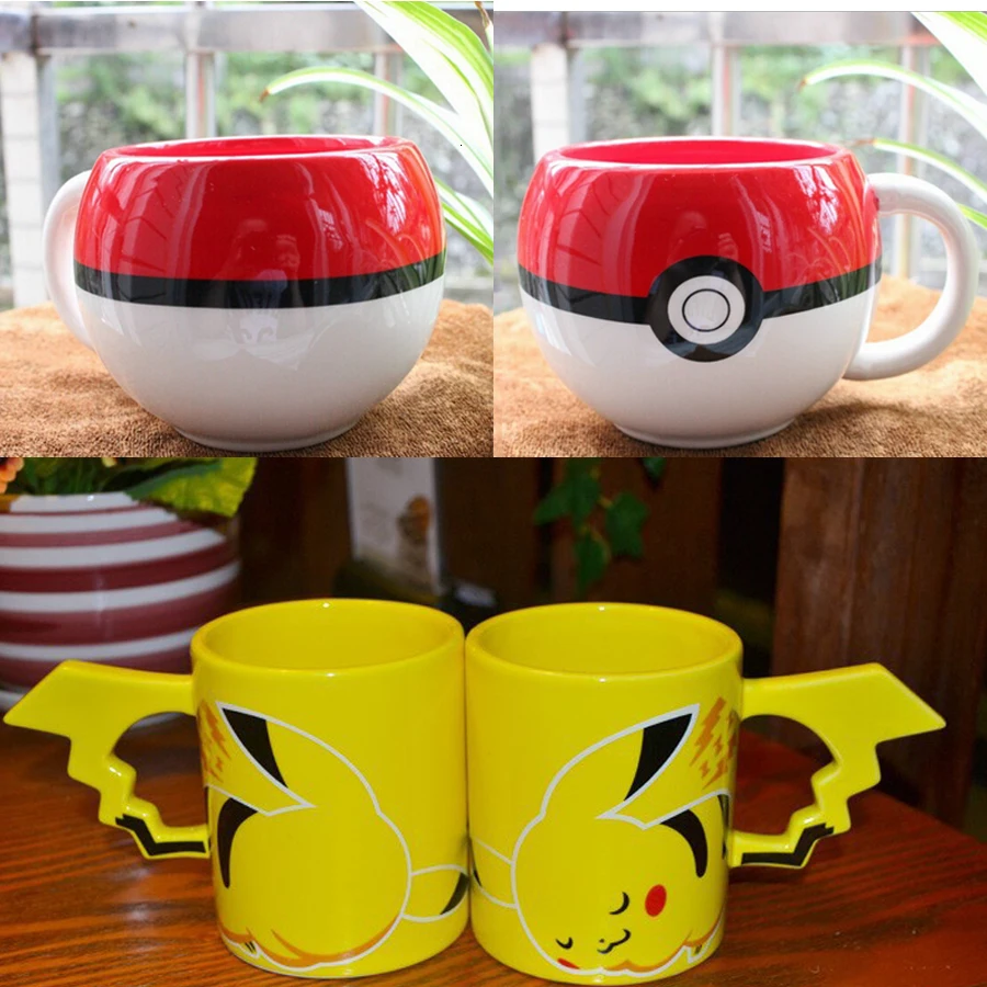 

Cute Anime Game Pokemon Go Poke Ball / Pikachu Mug Handgrip Ceramic Coffee Mug Tea Cup For Boy Girl Surprise Gift Customized