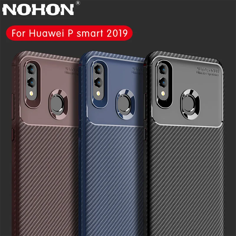 

Nohon Carbon Fiber Phone Cases For Huawei P Smart 2019 Case Soft Silicone TPU Shockproof Cover For P Smart 2019 Case Coque
