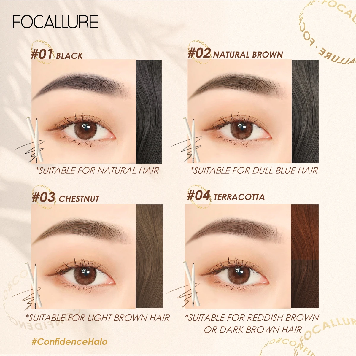 FOCALLURE 초미세 삼각형 눈썹 펜슬, 슬라이딩 가능한 방수 정밀 눈썹 디파인더, 오래 지속되는 틴트 전문 눈 메이크업