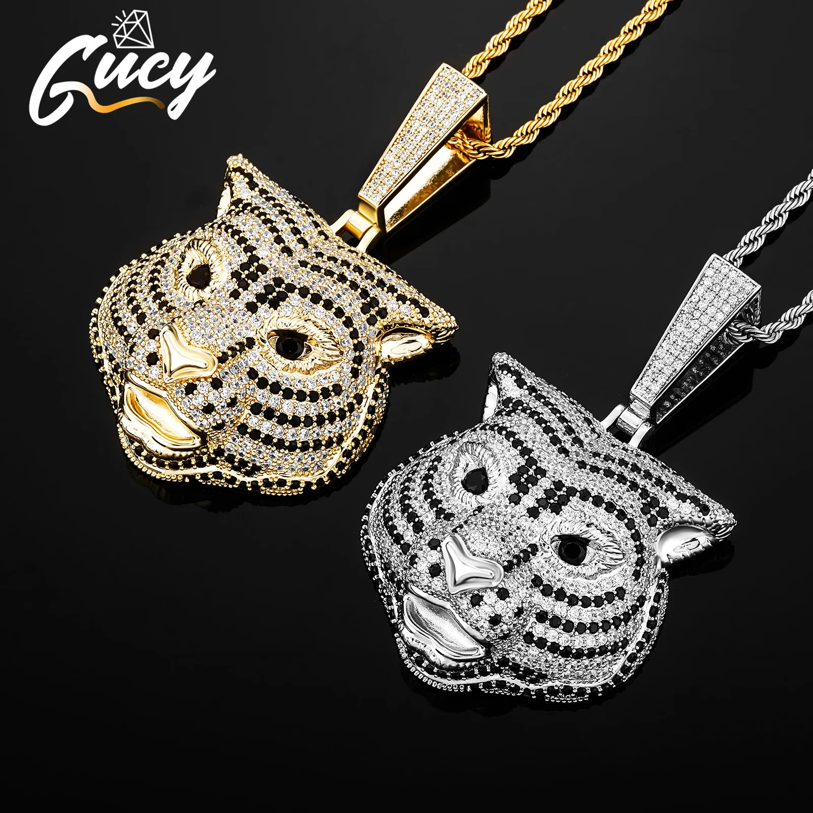 

GUCY New Gold Silver Color Tiger Head Pendant With Full Iced Out AAAA Cubic Zirconia Hip Hop Necklace Jewelry For Men Gift