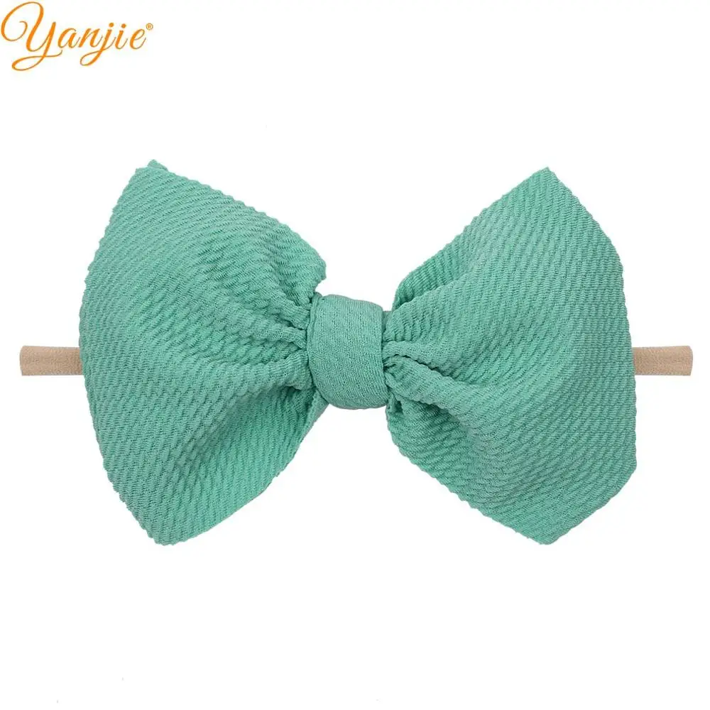 mint Нейлоновые оголовья 6 ''волос Луки Вафельная Ткань мягкие однотонные эластичный ободок с бантом ручной работы DIY с бесплатной доставкой нарисованной длинноволосой девочкой, аксессуары, лента для волос - Цвет: mint
