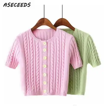 

2020 Cropped cardigan women kawaii pink sweater korean crop sweater button up knitted sweater women crop cardigan streetwear