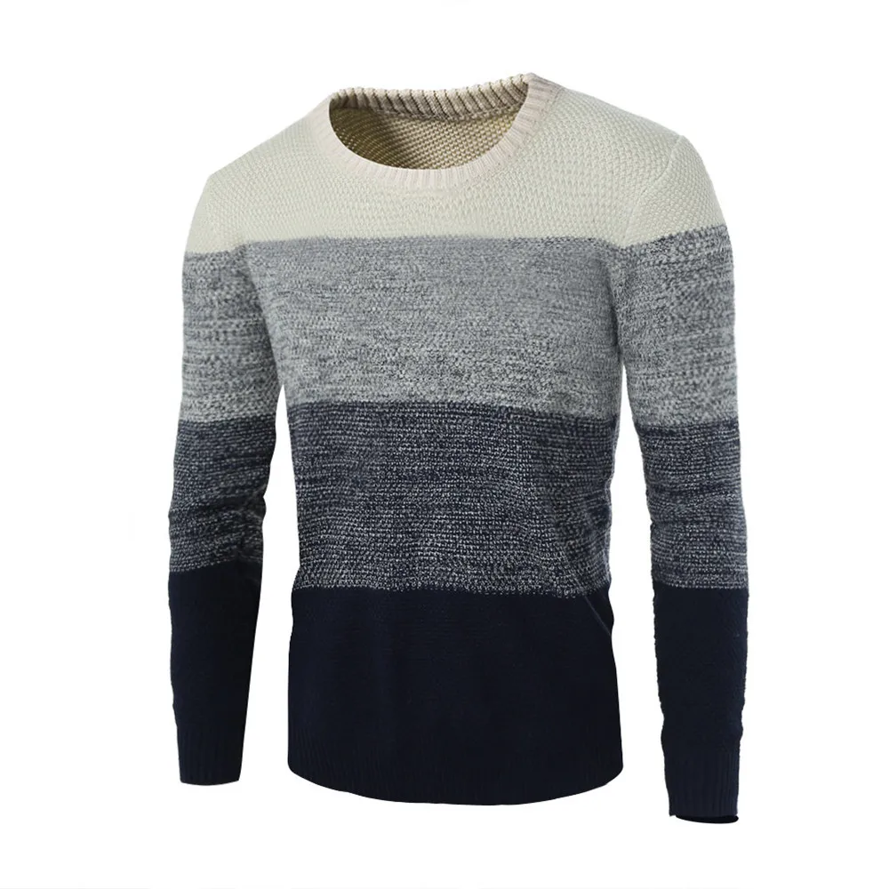 Осень-зима, мужские пуловеры с длинным рукавом, в полоску, с круглым вырезом, свитер для мужчин, Повседневная мода, мужская Трикотажная хлопковая верхняя одежда
