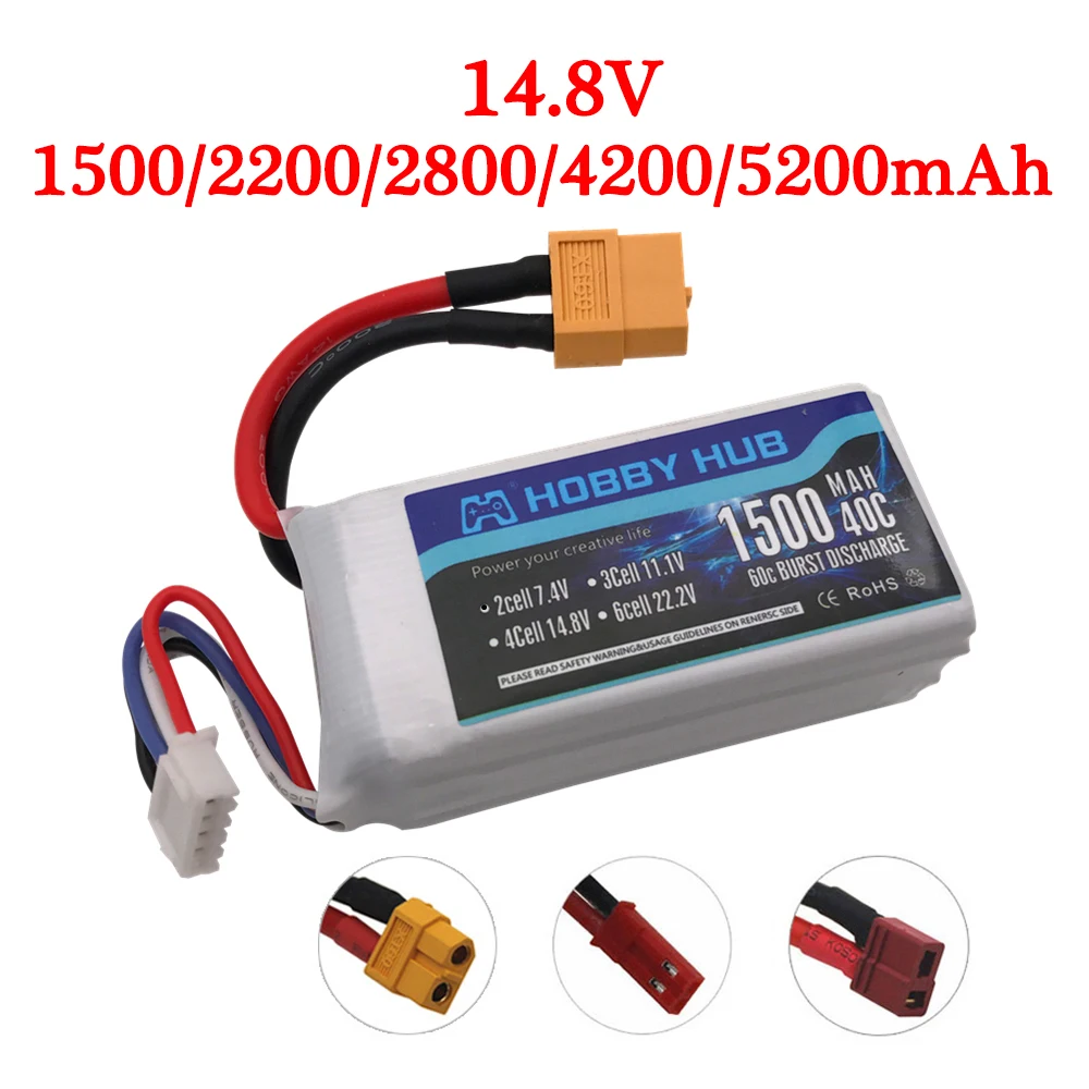 

Аккумулятор Lipo 4S 14,8 в 40C 1500 мАч/2200 мАч/2800 мАч/4200 мАч/5200 мАч для радиоуправляемых вертолетов, игрушек, автомобилей, лодок, дронов, запчасти XT60/T/JST, штепсельная вилка