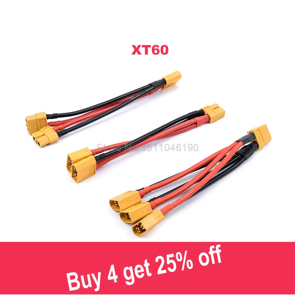 

XT60 Parallel Battery Connector Male/Female Cable Dual Extension Y Splitter/ 3-Way 14AWG Silicone Wire for RC Battery Motor