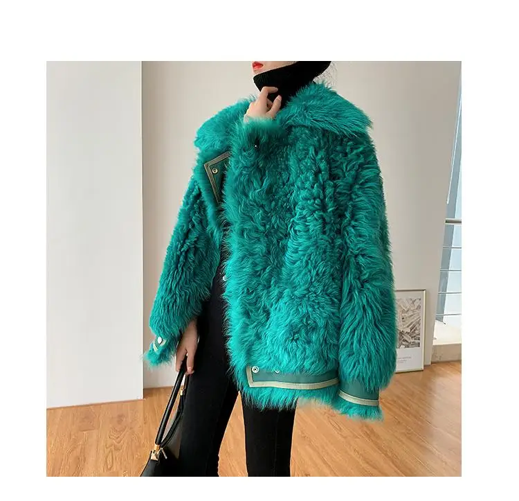 Bella philosophy Wonder2019, новая зимняя куртка из искусственного меха, Женское пальто из меха ягненка, женское повседневное теплое пальто с длинным рукавом, зеленая верхняя одежда