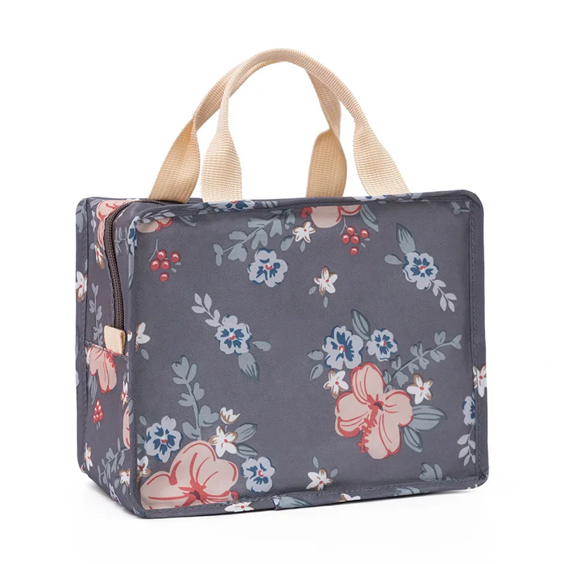 Креативная переносная сумка с принтом фламинго, сохраняющая тепло, с буквенным принтом 12, из искусственной кожи, для девочек, для еды, теплая сумка для обеда, Студенческая упакованная Ланч-бокс для пикника - Цвет: flower black pu