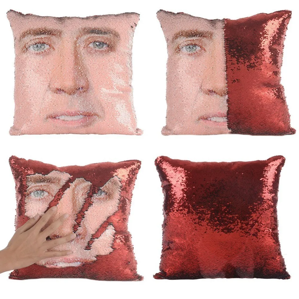 

Super Bright Color Reversible Color Change Pillow Case for Trump Nicolas Cage Magic Cage Cage Case with Sequins Pillowcase 16*16