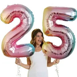 32 дюймов переливчатая Радуга Цвет номер Фольга воздушные шары на день рождения вечерние украшения воздушный шар в форме цифры номер