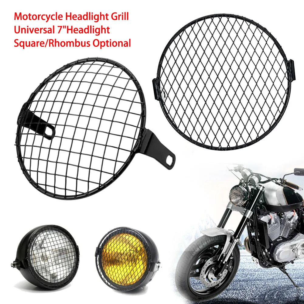 Akozon Headlight Cover 7 inch Retro Metal Motorcycle Grill Side Mount Headlight Cover 