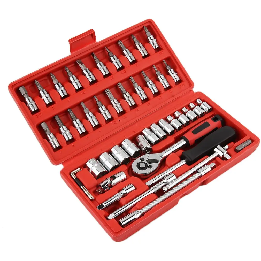 

46 Pcs Car Repair Tool Sets Combination Tool Wrench Set Batch Head Pawl Socket Spanner Screwdriver Head Set Socket Set