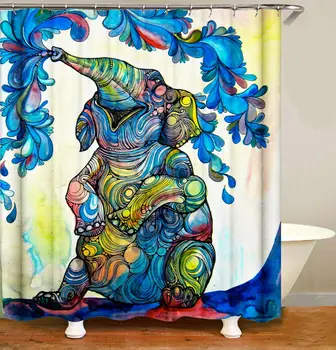 

3D Elephant Shower Curtain Black White Color Waterproof Bathroom Curtain With 12 Hooks Bohemian Style Home Bathroom Decor