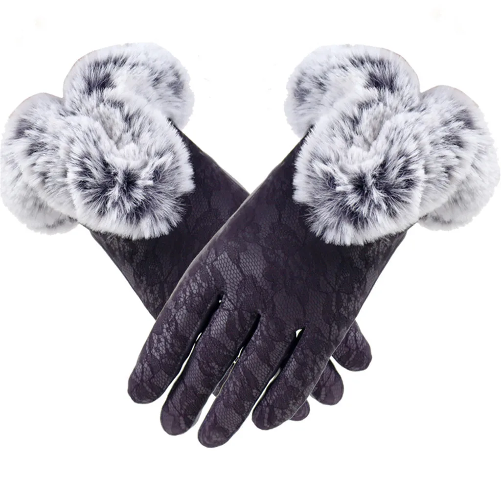 

Women Winter Velvet Lace Gloves Warm Using Phone for Cycling Running Gloves guantes moto mujer invierno uggs handschoenen *F27