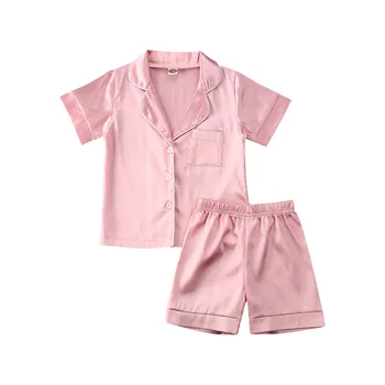 

2PCS Baby Kid Boy Girl Satin Silk Pajamas Set Short Sleeve Shirt+Pants Summer Sleepwear Set 1-6Years