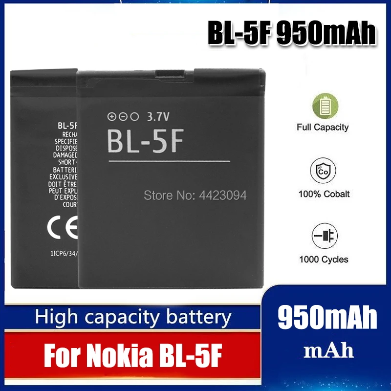 950 мАч BL-5F BL5F BL 5F Сменный аккумулятор для телефона Nokia N72 N78 N95 N93i E65 6210 6260S 6290 N96 N98 N99 X5