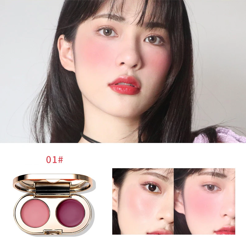 Shine Double-Color Blusher Makeup Blush Two-Tone Blush Cream Palette Long-Lasting Brighten Skin Color