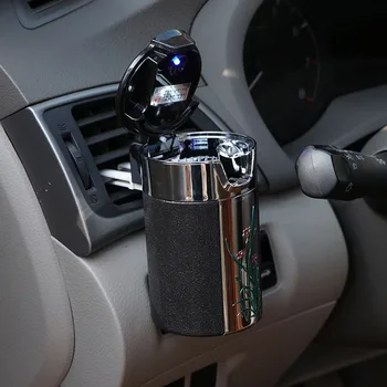 

CHIZIYO Portable LED Light Ashtray Universal Cigarette Cylinder Holder Carbon Fiber Car Ashtray