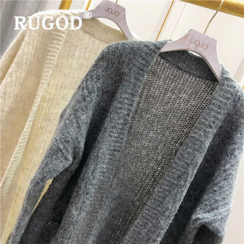RUGOD, новинка, Осенний Однотонный свитер, кардиганы для женщин, длинный стиль, свободное вязаное пальто, модное женское Элегантное повседневное пальто-свитер
