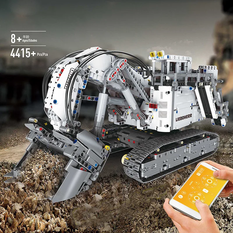 Серия Technic, экскаватор либхер R9800, двигатель, мобильный кран Mk II, модель автомобиля, строительные блоки, кирпичи, совместимые 42100, игрушки