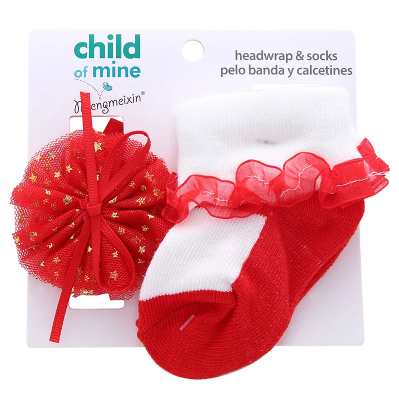 Kid's Socks For Newborns Baby Girl Socks Hair Band Set Cotton Bebe Toddler Socks+ Bow Headband Lace Infant Birthday Gift 0-12M