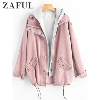 

ZAFUL Button Up Denim Jacket With Detachable Hooded Jean Plus Size Autumn Women Coat 2019 Fashion Streetwear Veste Femme