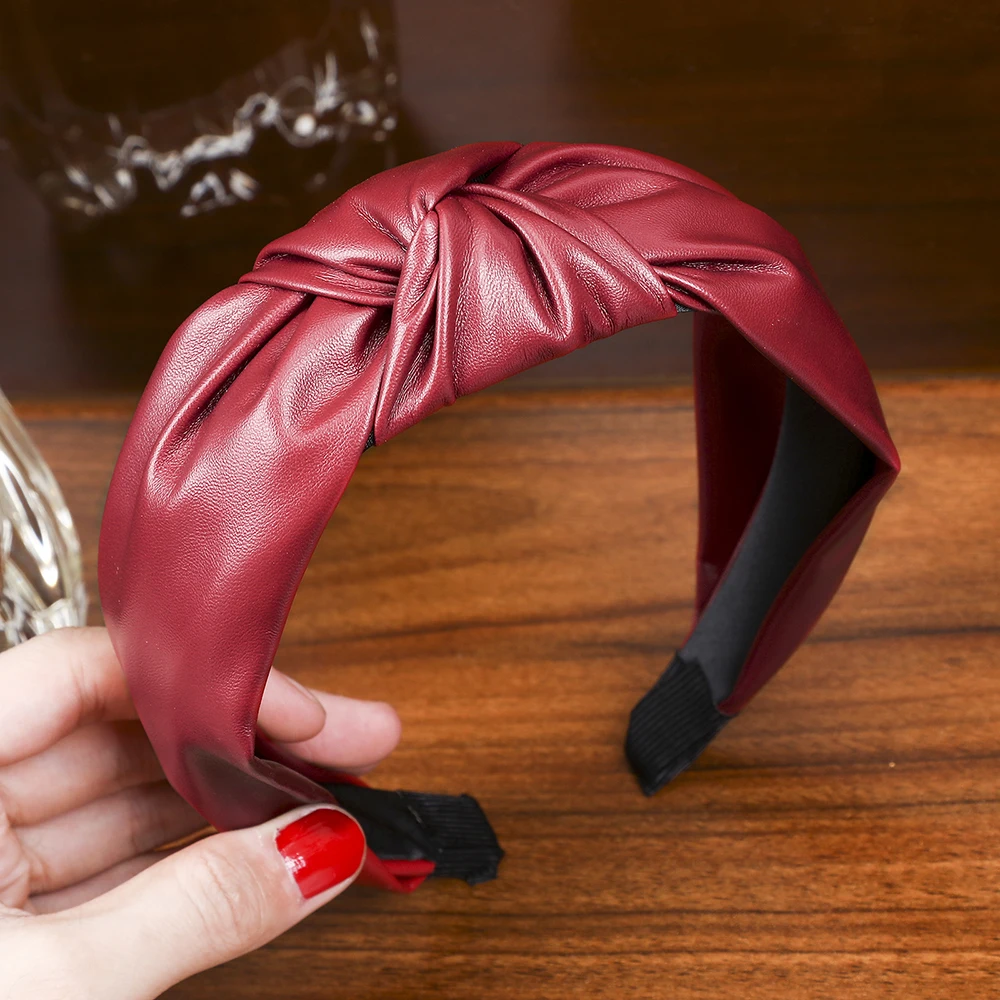 Levao Новая мода повязка на голову из искусственной кожи для женщин лук, связанные в узел волосы обруч ленты Женский ободок для волос бутик головной убор платье аксессуары