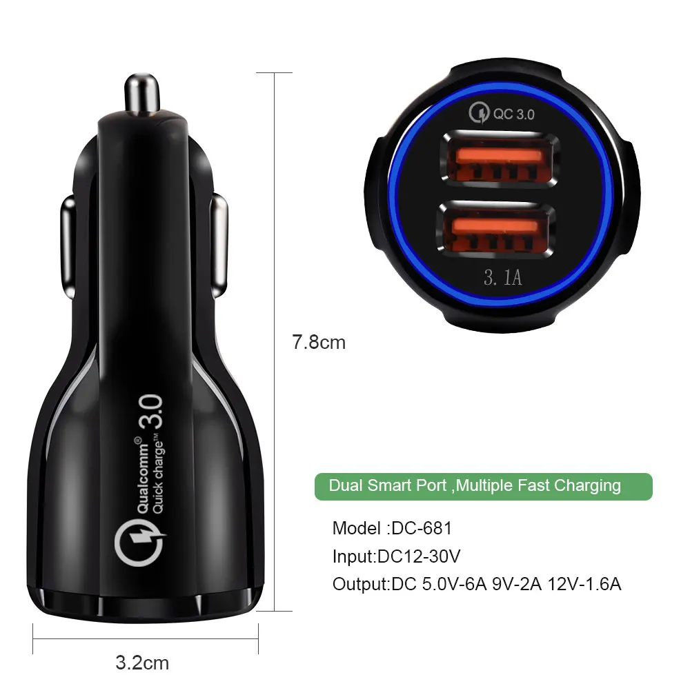 Cargador de inalambrico мобильный телефон USB Coche Carga Rapida быстрое зарядное устройство для автомобиля 3A Быстрая зарядка 3,0 для samsung S8 S9 huawei Xiaomi