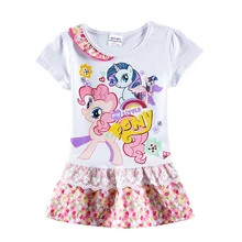 Хлопковое платье с короткими рукавами для девочек; летняя детская одежда с вышивкой единорога; Повседневное платье с короткими рукавами для девочек