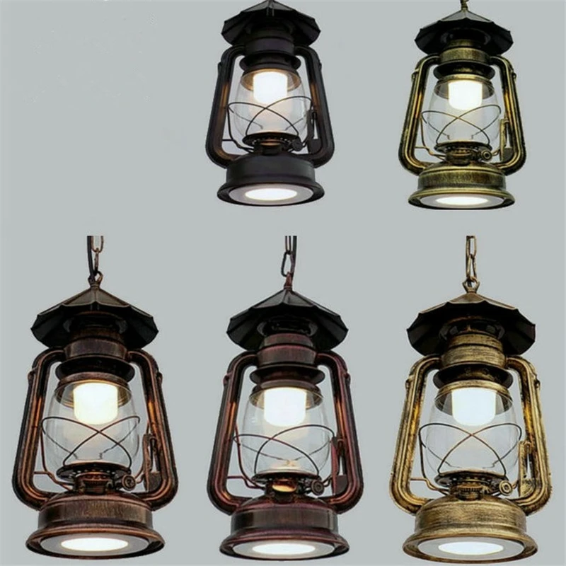 

Led Bulb Chandeliers Kerosene Pendant Lamp Garden Vintage Outdoor Glass Loft Metal Waterproof Hanging Lamp