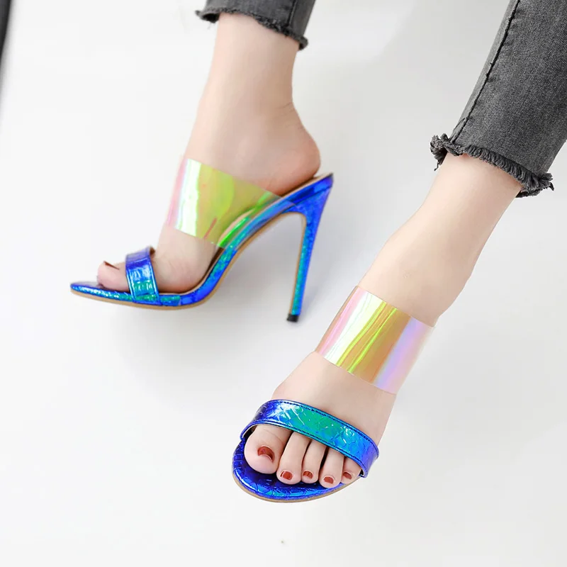 new transparent color stiletto sexy personality open toe slippers women