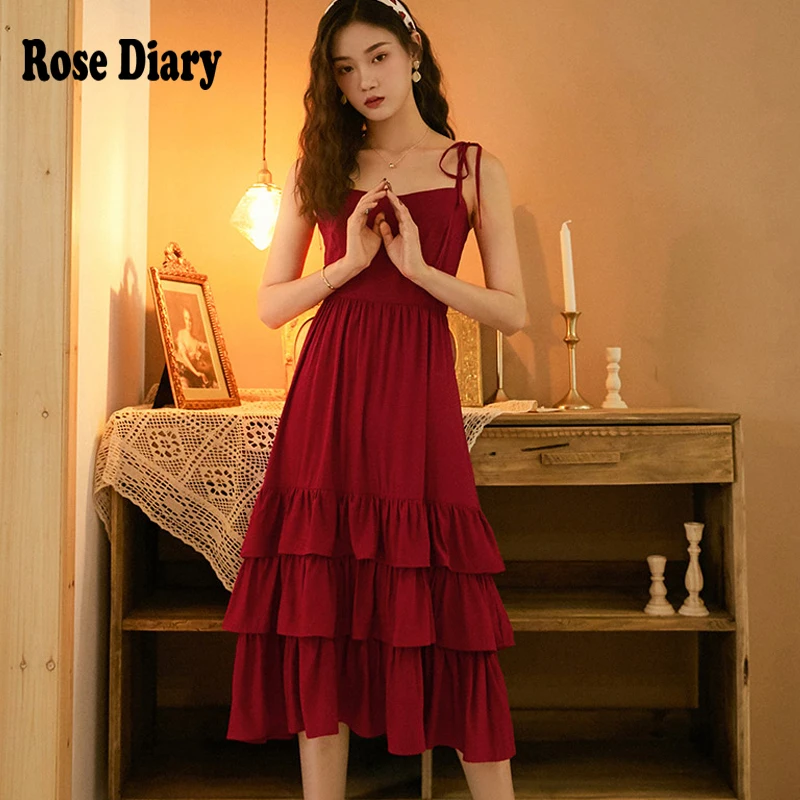 RoseDiary/винтажное длинное платье средней длины с оборками в стиле азиатского Мори