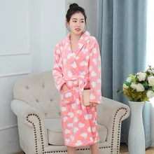 Зимний фланелевый Халат, одежда для сна, мягкий теплый толстый Халат-кимоно кораллового цвета, Женская Повседневная Домашняя одежда, одежда для влюбленных, одежда для сна, домашняя одежда
