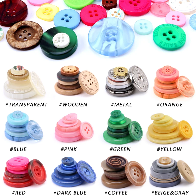 Round Resin Buttons- 1000-pack Colorful Bulk Buttons with 2 or 4 Holes for Sewing, Art & Craft, DIY, Handmade, Assorted Mixed Colors and Sizes