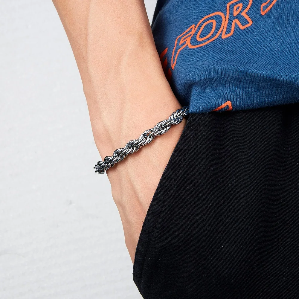 Rinhoo мужские браслеты из серебра нержавеющей стали звено цепи браслеты для мужчин и женщин ювелирных изделий подарок Рождественский панк подарок