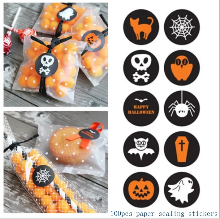 

Halloween Decoration Paper Handmade Sticker Gift Lable Seal Sticker Cookie Cake Candy Bag Labels Halloween Party Decor Supplies