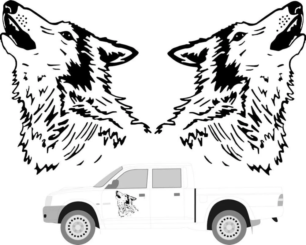 2 x Large Howling Wolf Head Car Van Truck Sticker Decal Vinyl Wolf Animal Head Car Truck Decal Sticker Vinyl