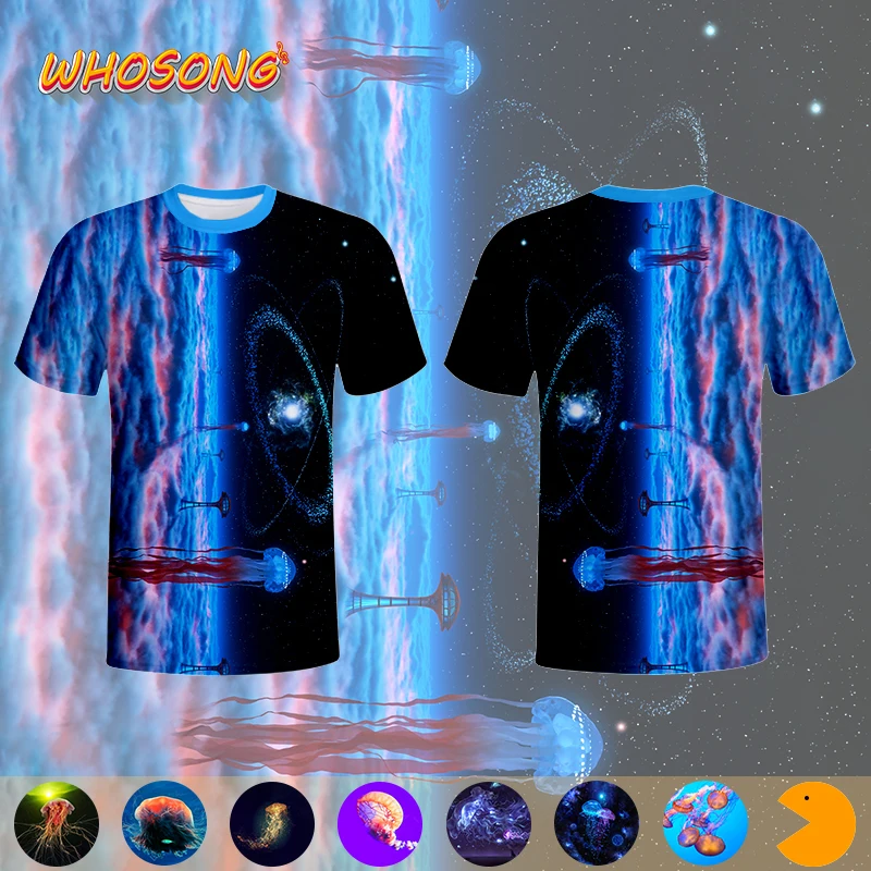 

underwater world fluorescence jellyfish WHOSONG 3D tshirt animal scuba diving polychrome t shirt man boys funny short sleeve