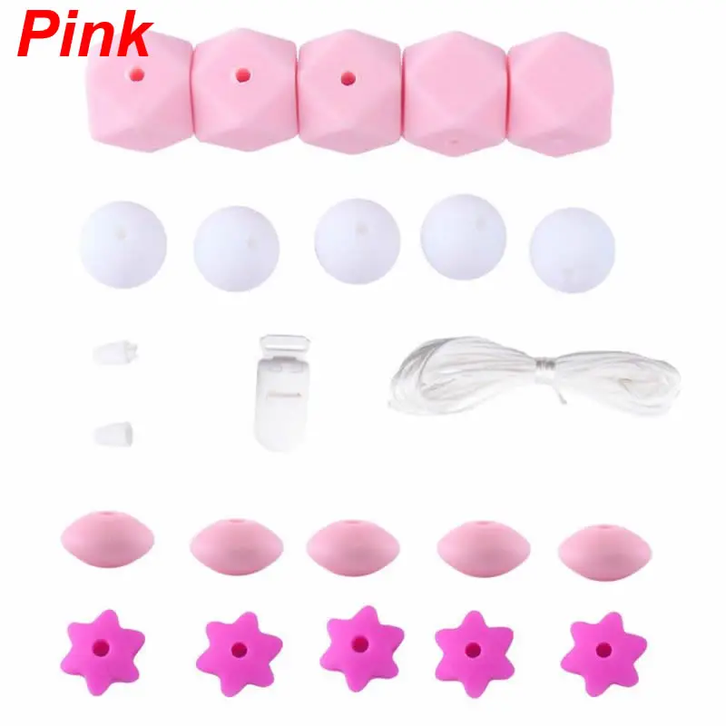 Pink Силиконовый круглый бусины, прорезыватель бусина мини Звезда DIY Украшение «соска» Аксессуары для цепочки бусины Набор для кормления - Цвет: Pink