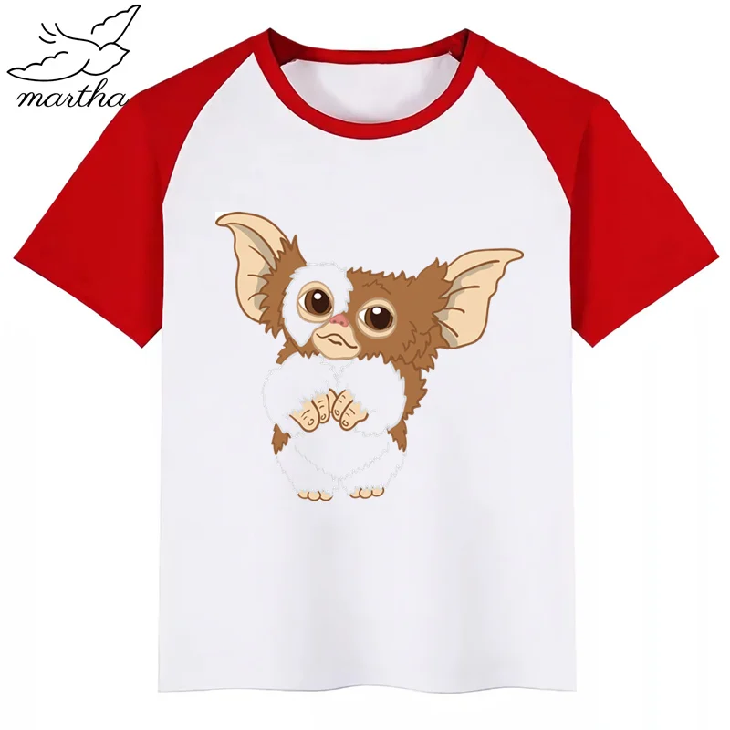 Gremlins Gizmo/Детская футболка с принтом забавная мультипликационная кавай-девочка, Топ Harajuku, белая футболка с круглым вырезом и короткими рукавами для мальчиков Новое поступление - Цвет: RedD