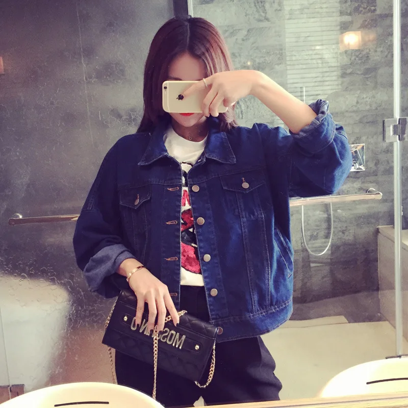 

2018 Spring And Autumn Large Size Cowboy Coat Tops Cool GIRL'S Long Sleeve Loose-Fit Korean-style Jeans Coat