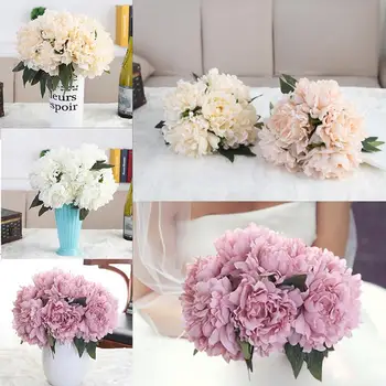 

Artificial Peony Bouquet Flower Hydrangea Wedding Garden Decor Modern 5 Branch