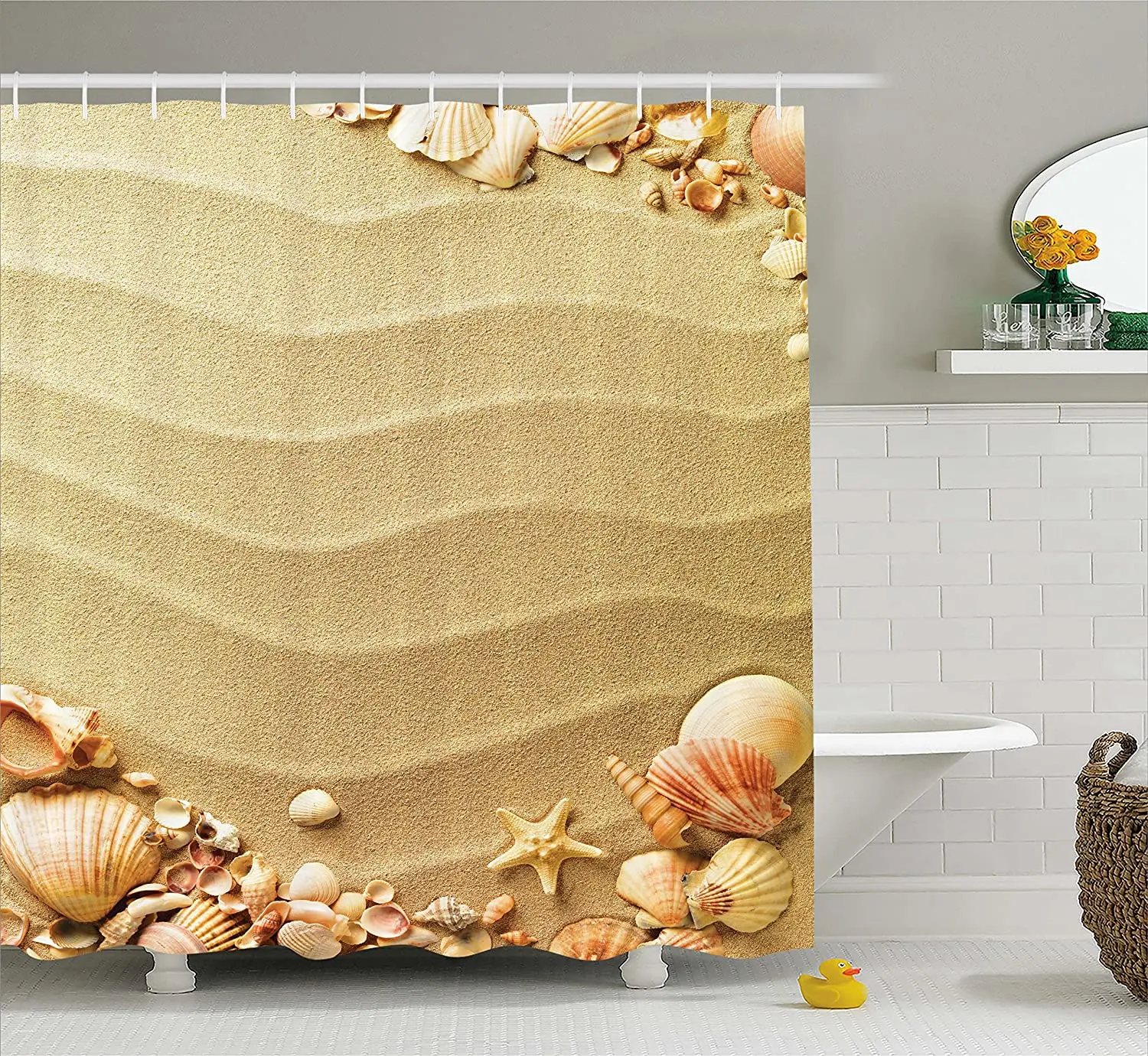 Beach Shower Curtain Nautical Composition With Sandy Beach Frame Surrounded By Various Sea Shells Bathroom Decor Set With Hooks Shower Curtains Aliexpress