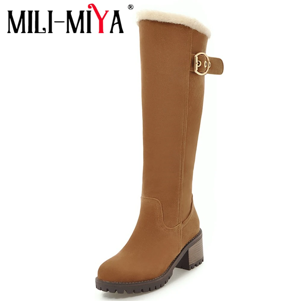 

MILI-MIYA winter boots women warm knee high boots round toe down fur ladies fashion thigh snow boots shoes waterproof botas