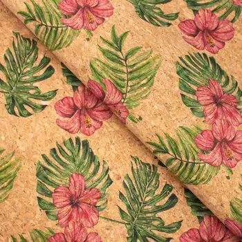 

Large flower and palm leaves pattern Cork fabric COF-393
