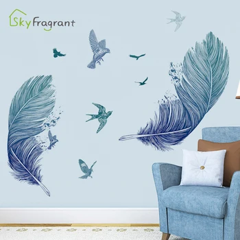 

Creative feathers stickers wall sticker for home bedroom decoration sofa background self-adhesive wall decor room decoration