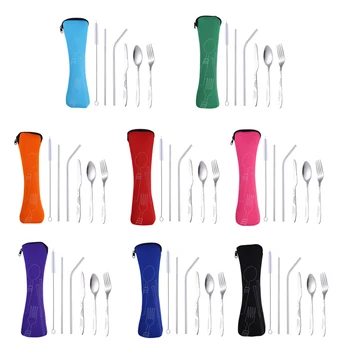 

6Pcs/set Portable Stainless Steel Flatware Set Flower Fork Dinner Tableware Set Cutlery Case Kit Camping Travel Utensils