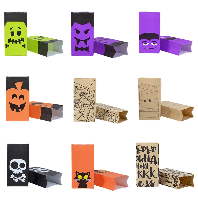 10/20pcs Kraft Paper Bag Pumpkin Ghost Vampire Gift Bags Packaging Biscuit Candy Food Cookie Takeaway Bags Halloween Supplies