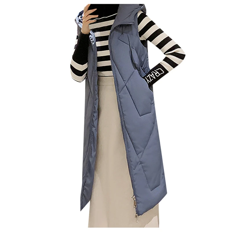 CHAMSGEND Winter Vest Women Waistcoat 2019 New Female Sleeveless Vest Jacket Hooded Warm Long Thicken Coat Colete Feminino 923